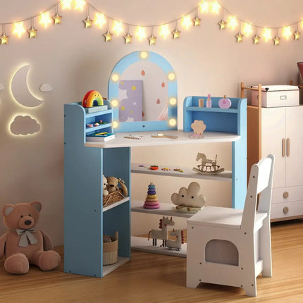 2-In-1 Kids Vanity Set with Lights for Toddlers 3+ Years Old-White - White - Kids Vanities
