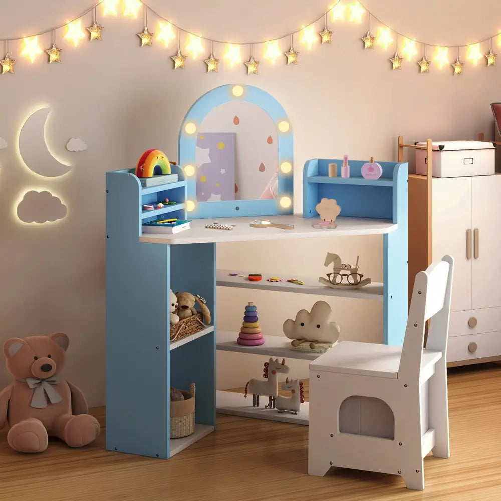 2-In-1 Kids Vanity Set with Lights for Toddlers 3+ Years Old-White - White - Kids Vanities