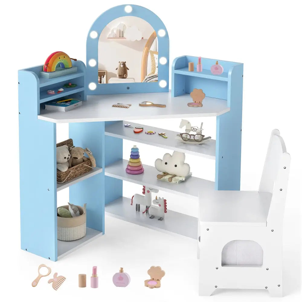 2-In-1 Kids Vanity Set with Lights for Toddlers 3+ Years Old-White - White - Kids Vanities