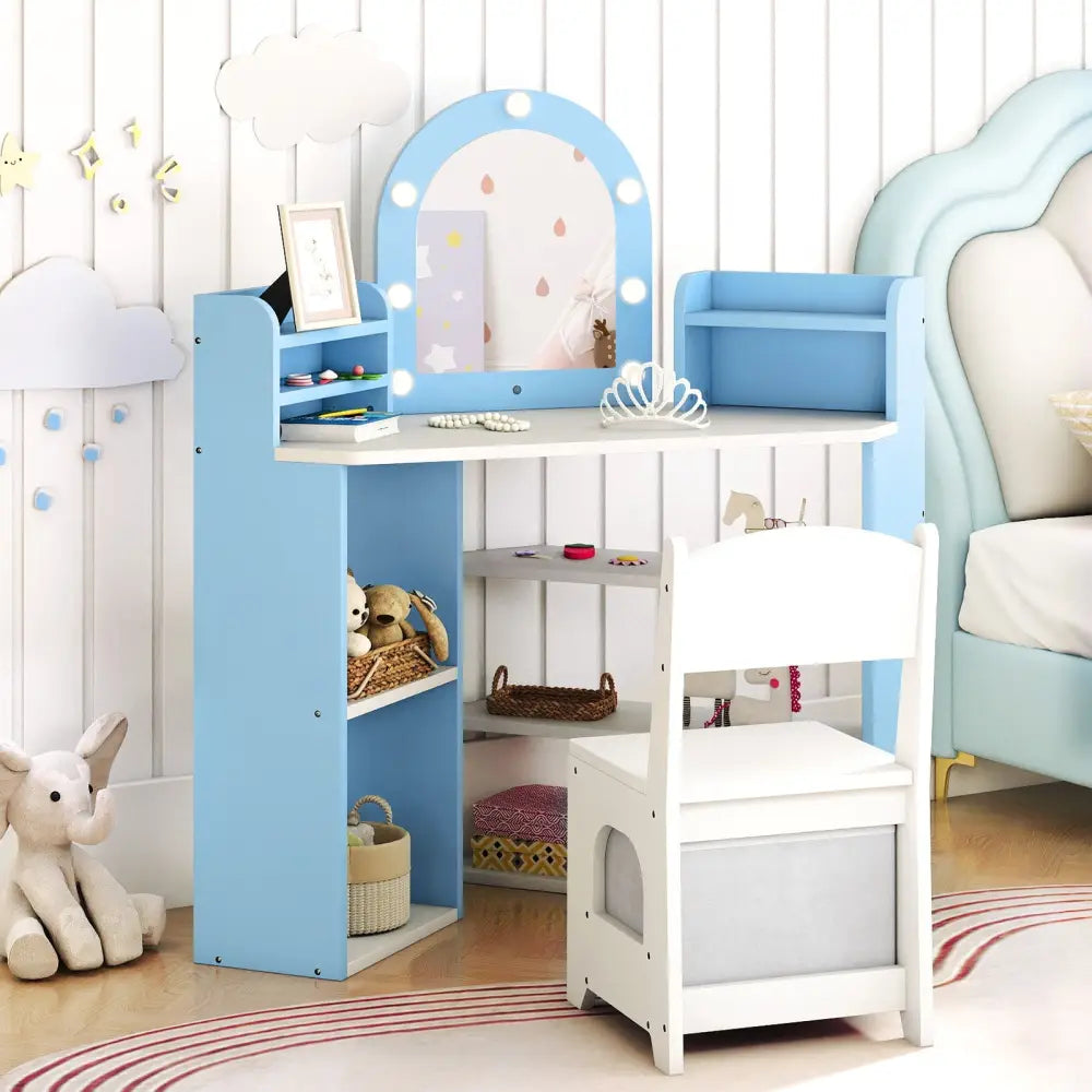 2-In-1 Kids Vanity Set with Lights for Toddlers 3+ Years Old-White - White - Kids Vanities