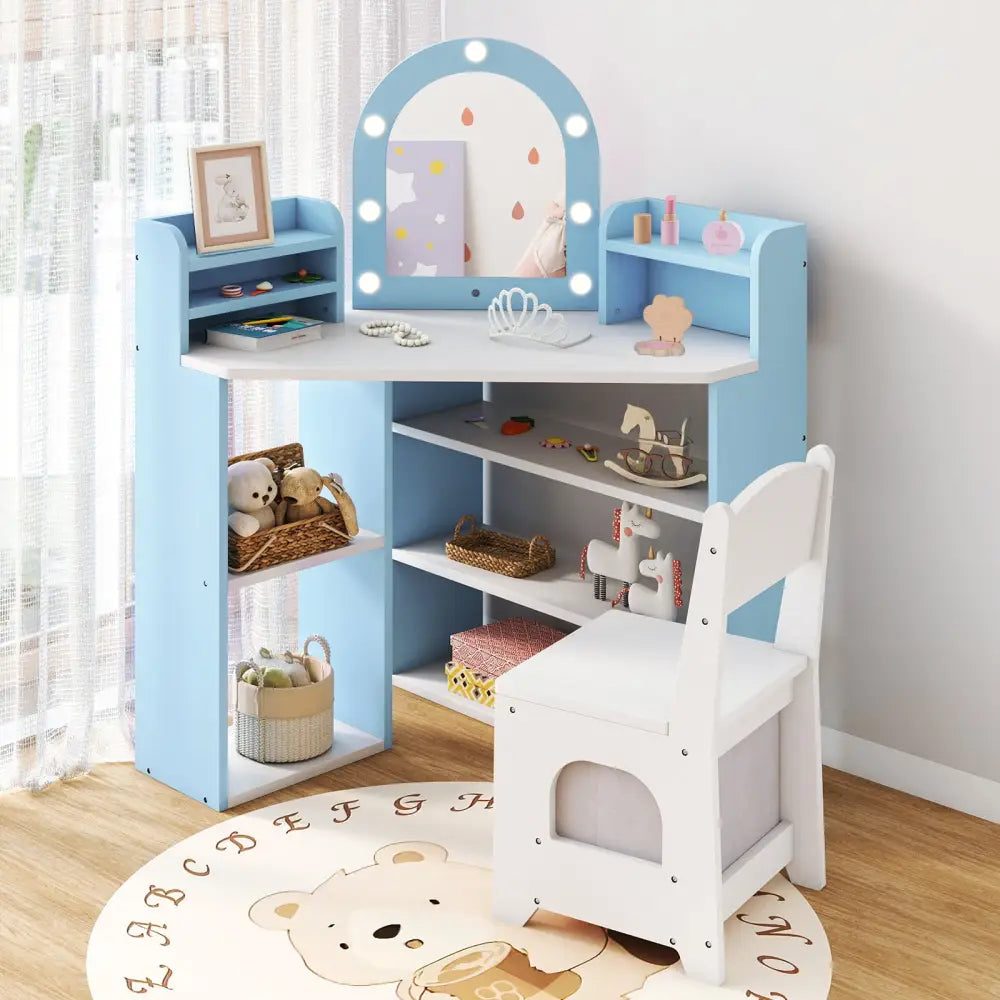 2-In-1 Kids Vanity Set with Lights for Toddlers 3+ Years Old-White - White - Kids Vanities
