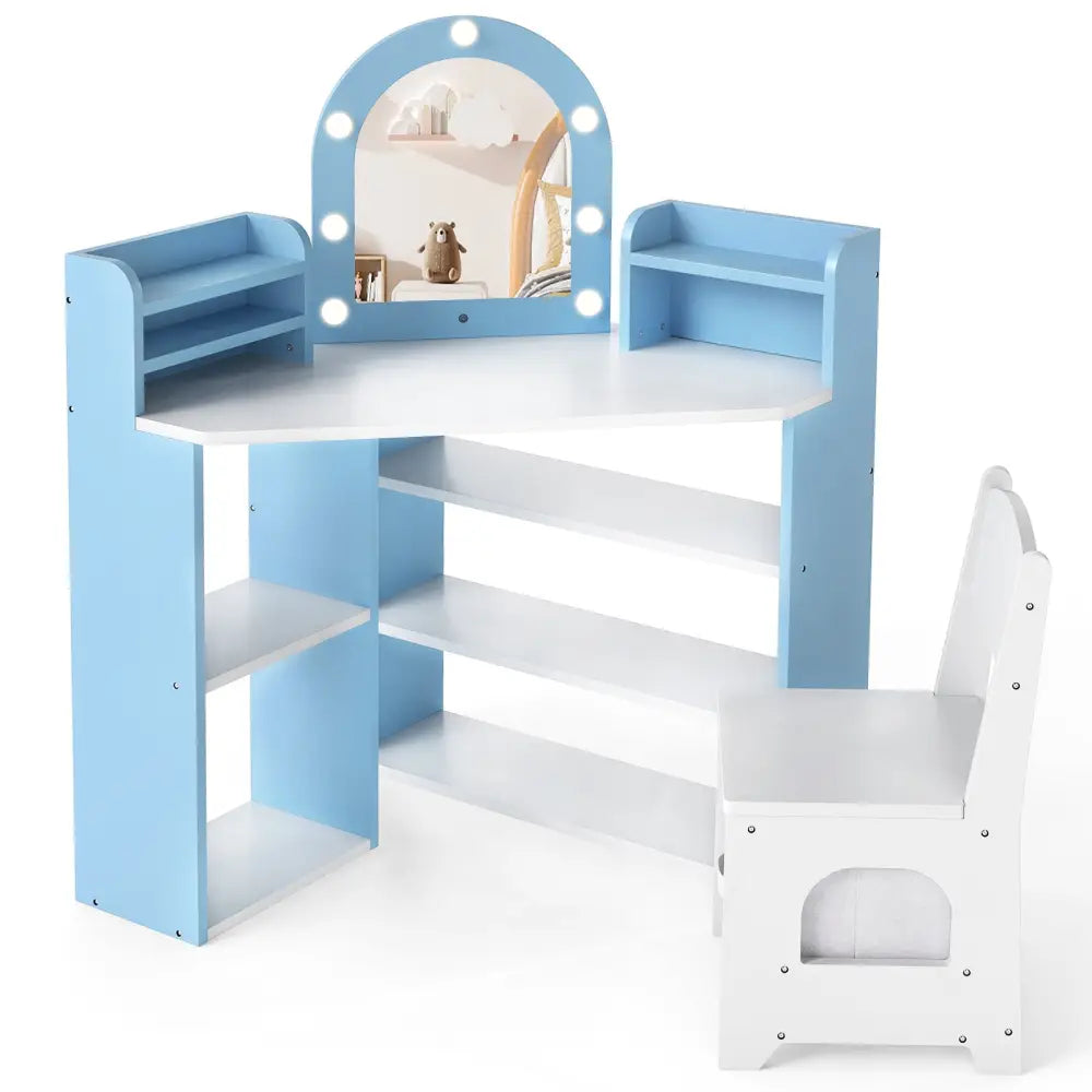 2-In-1 Kids Vanity Set with Lights for Toddlers 3+ Years Old-White - White - Kids Vanities
