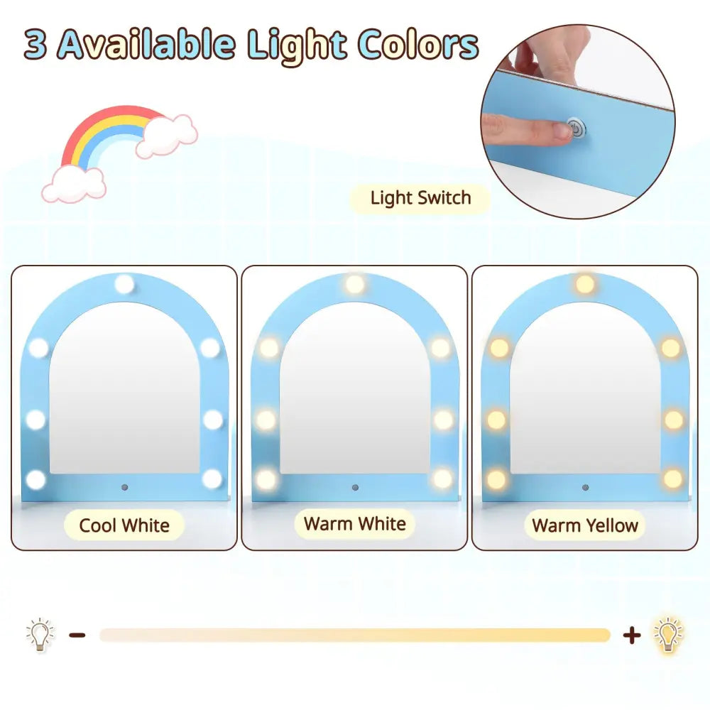 2-In-1 Kids Vanity Set with Lights for Toddlers 3+ Years Old-White - White - Kids Vanities