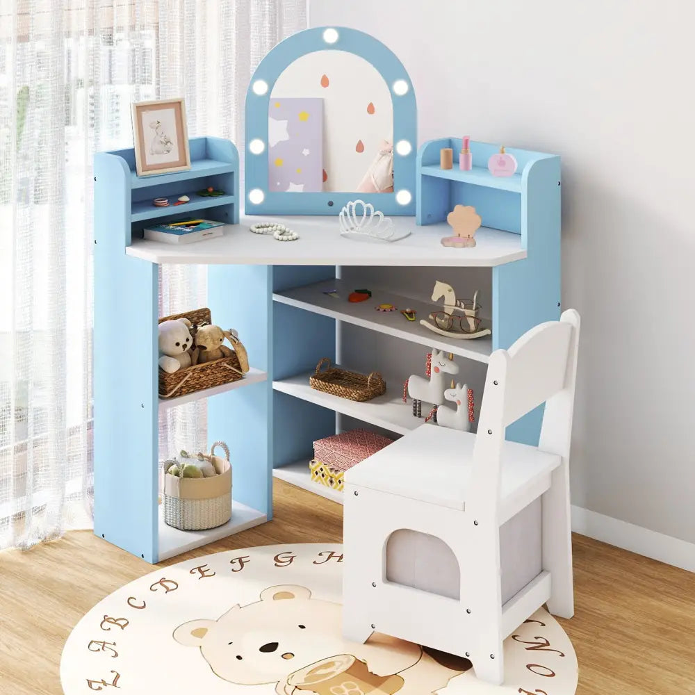 2-In-1 Kids Vanity Set with Lights for Toddlers 3+ Years Old-White - White - Kids Vanities
