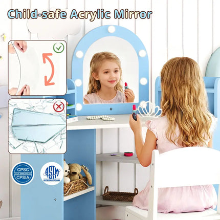 2-In-1 Kids Vanity Set with Lights for Toddlers 3+ Years Old-White - White - Kids Vanities