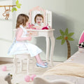 2-in-1 Kids Vanity Table Set with Tri-Folding Mirror-Pink - Pink - Kids Vanities