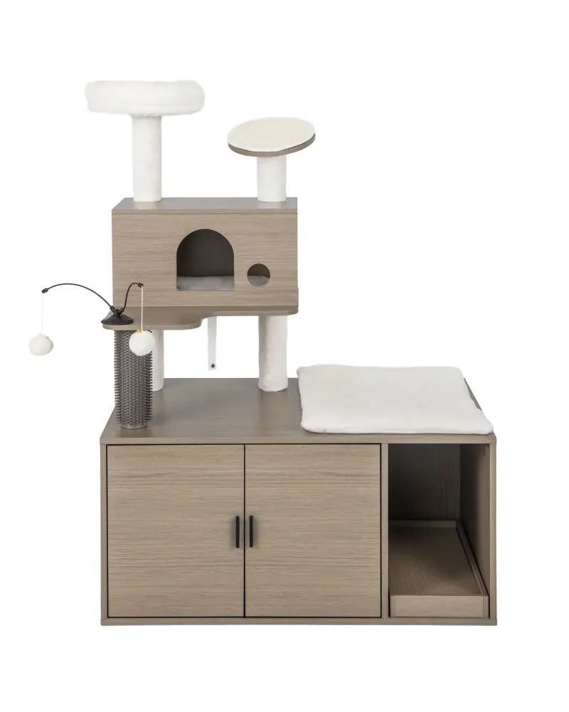 2-in-1 Modern Cat Tower with Litter Box Enclosure for Indoor Cars-Gray - Gray - Cat Trees Condos & Scratchers