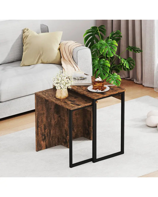 2-in-1 Nesting Coffee Table Set of 2 for Living Room and Bedroom-Rustic Brown - Rustic Brown - Coffee Tables