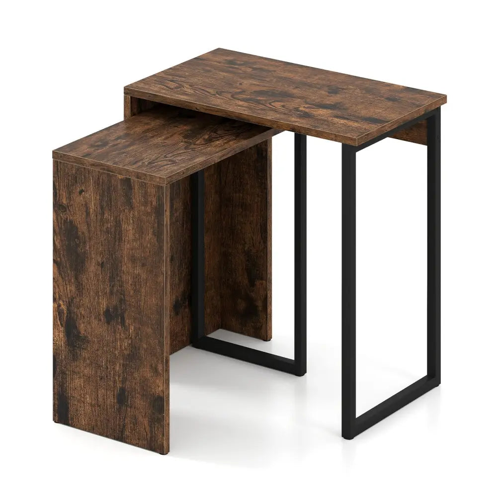 2-in-1 Nesting Coffee Table Set of 2 for Living Room and Bedroom-Rustic Brown Costway