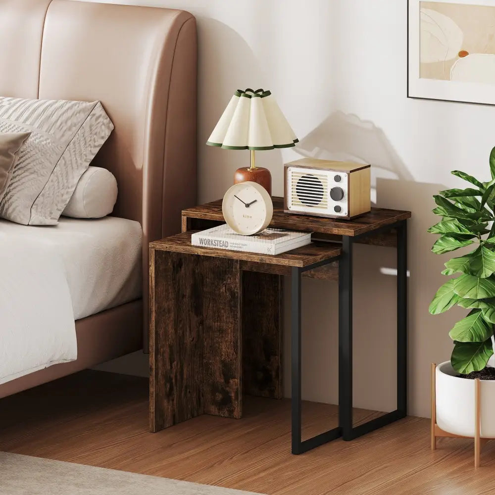 2-in-1 Nesting Coffee Table Set of 2 for Living Room and Bedroom-Rustic Brown Costway