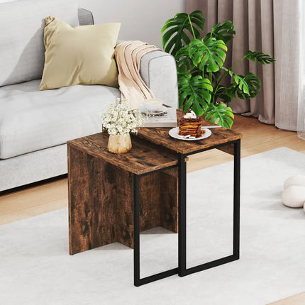 2-in-1 Nesting Coffee Table Set of 2 for Living Room and Bedroom-Rustic Brown Costway