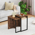 2-in-1 Nesting Coffee Table Set of 2 for Living Room and Bedroom-Rustic Brown Costway