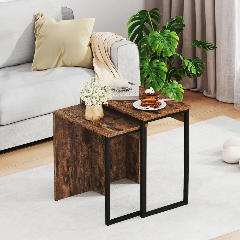 2-in-1 Nesting Coffee Table Set of 2 for Living Room and Bedroom-Rustic Brown Costway