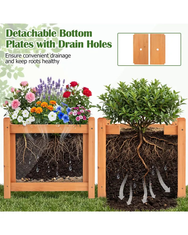 2-in-1 Outdoor Bench with Raised Garden Bed with Spacious Seat and Detachable Bottom Plates-Orange - Orange - Raised