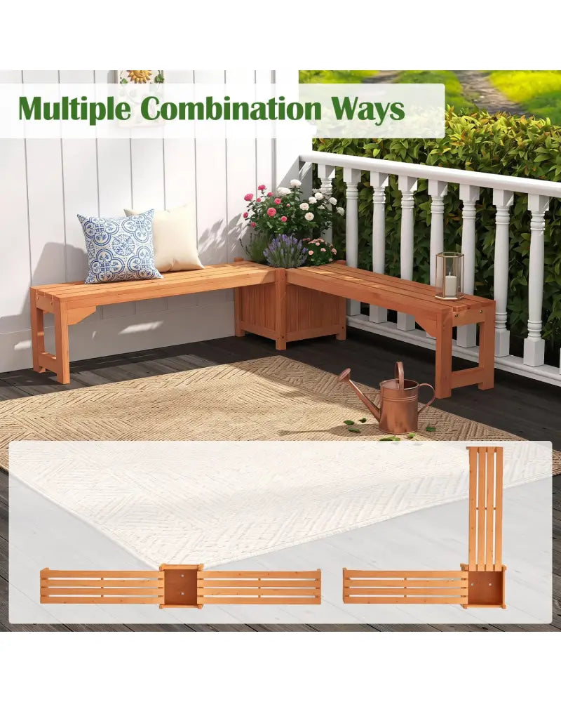 2-in-1 Outdoor Bench with Raised Garden Bed with Spacious Seat and Detachable Bottom Plates-Orange - Orange - Raised