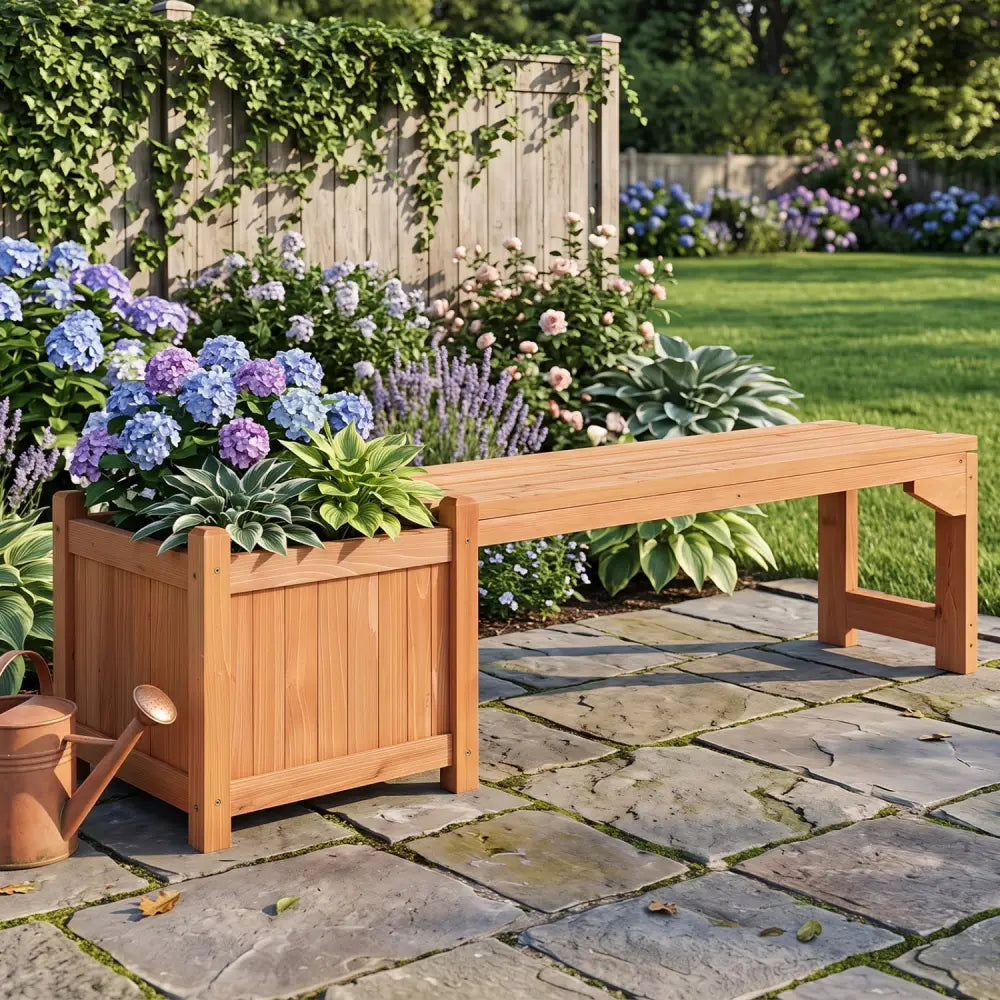 2-in-1 Outdoor Bench with Raised Garden Bed with Spacious Seat and Detachable Bottom Plates-Orange - Orange - Raised