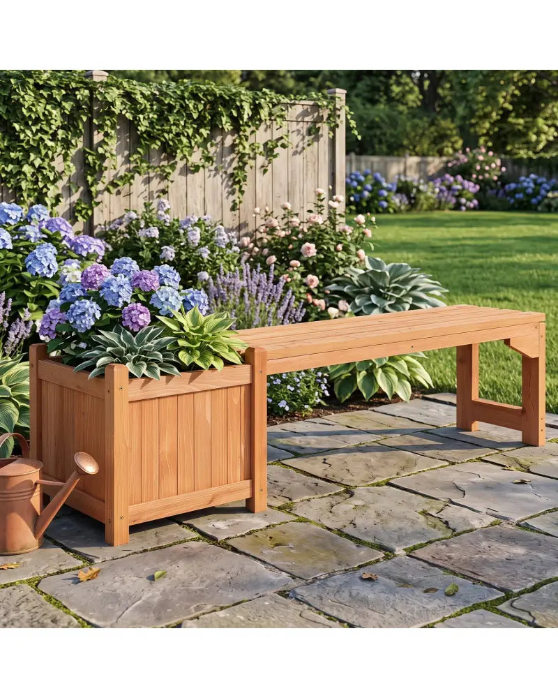 2-in-1 Outdoor Bench with Raised Garden Bed with Spacious Seat and Detachable Bottom Plates-Orange - Orange - Raised