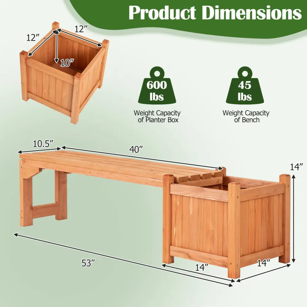 2-in-1 Outdoor Bench with Raised Garden Bed with Spacious Seat and Detachable Bottom Plates-Orange - Orange - Raised