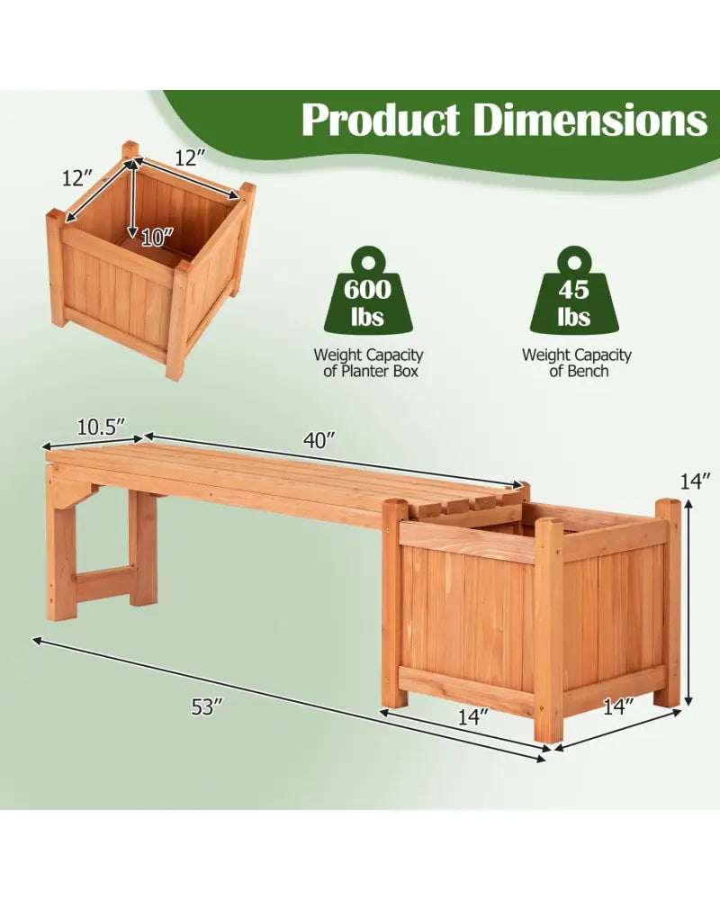 2-in-1 Outdoor Bench with Raised Garden Bed with Spacious Seat and Detachable Bottom Plates-Orange - Orange - Raised