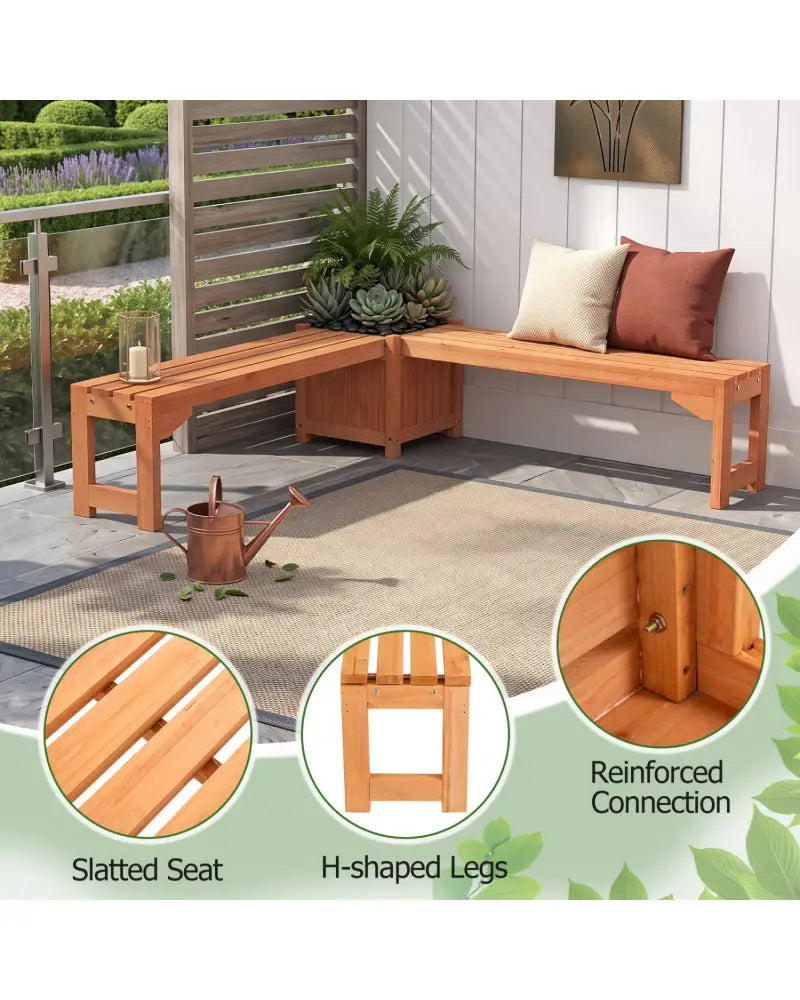 2-in-1 Outdoor Bench with Raised Garden Bed with Spacious Seat and Detachable Bottom Plates-Orange - Orange - Raised