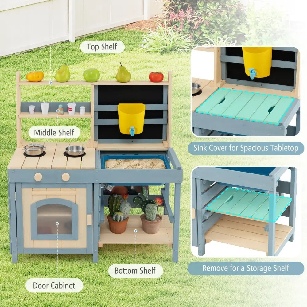 2 - In - 1 Outdoor Mud Kitchen with Faucet and Extra Chalkboard - Oasis Home Essentials