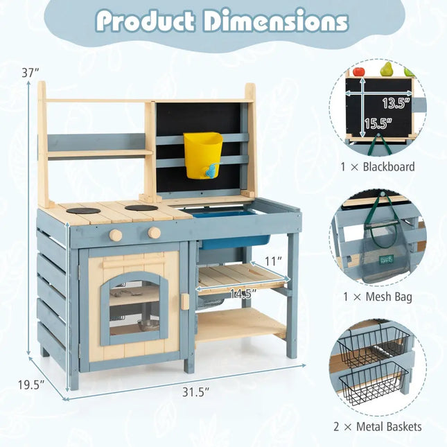 2 - In - 1 Outdoor Mud Kitchen with Faucet and Extra Chalkboard - Oasis Home Essentials