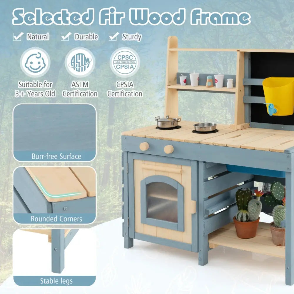 2 - In - 1 Outdoor Mud Kitchen with Faucet and Extra Chalkboard - Oasis Home Essentials