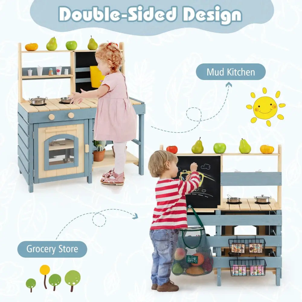 2 - In - 1 Outdoor Mud Kitchen with Faucet and Extra Chalkboard - Oasis Home Essentials