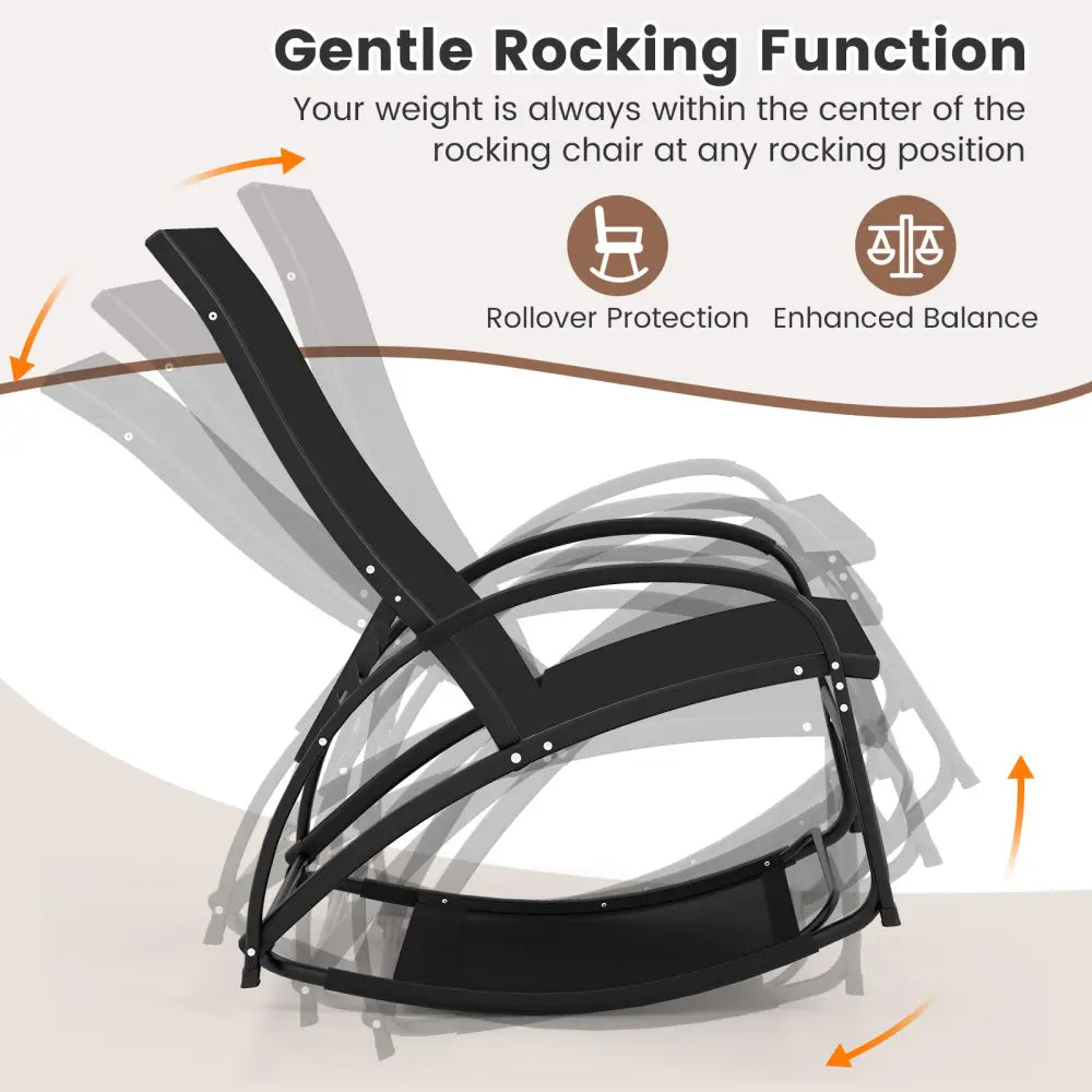 2-in-1 Outdoor Rocking Chair with 4-Position Adjustable Backrest for Patio Porch Poolside-Black - Black - Patio Rocking