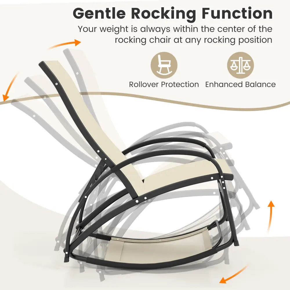 2-in-1 Outdoor Rocking Chair with 4-Position Adjustable Backrest for Patio Porch Poolside-Beige - Beige - Patio Rocking