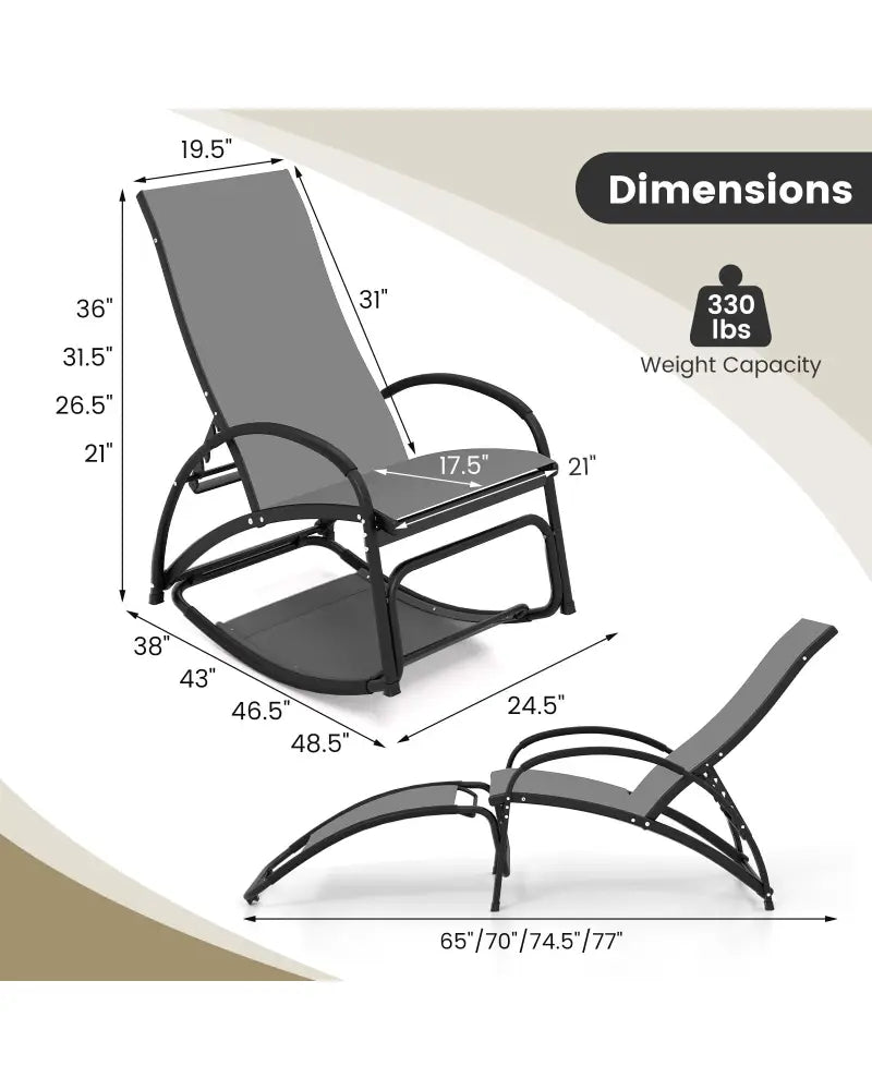 2-in-1 Outdoor Rocking Chair with 4-Position Adjustable Backrest for Patio Porch Poolside-Gray - Gray - Patio Rocking