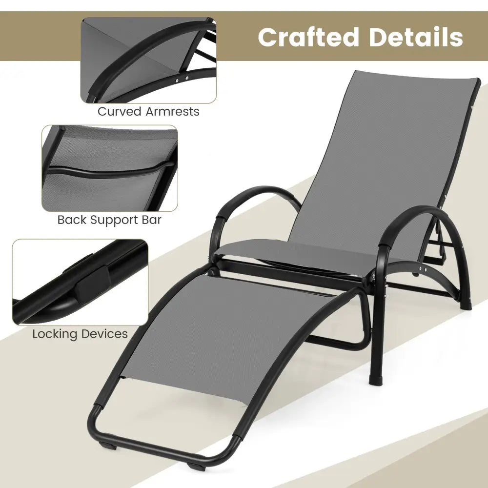 2-in-1 Outdoor Rocking Chair with 4-Position Adjustable Backrest for Patio Porch Poolside-Gray - Gray - Patio Rocking