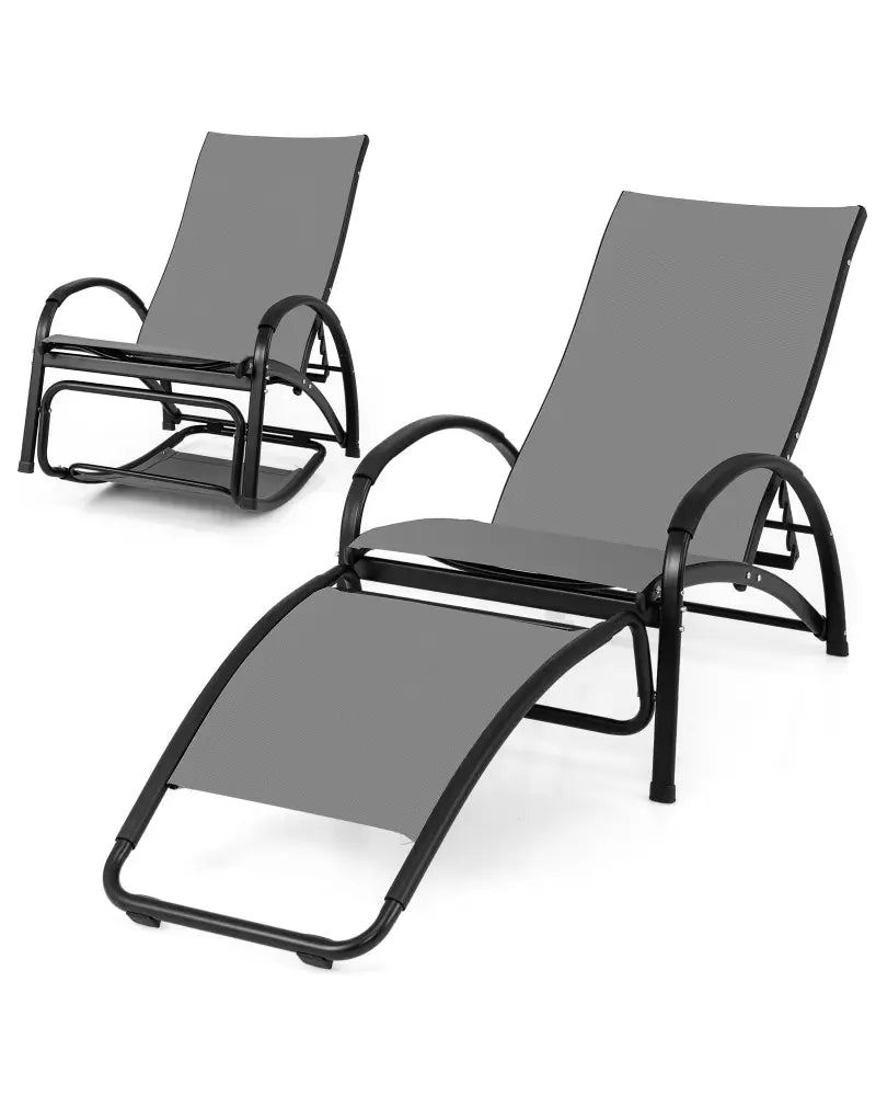 2-in-1 Outdoor Rocking Chair with 4-Position Adjustable Backrest for Patio Porch Poolside-Gray - Gray - Patio Rocking