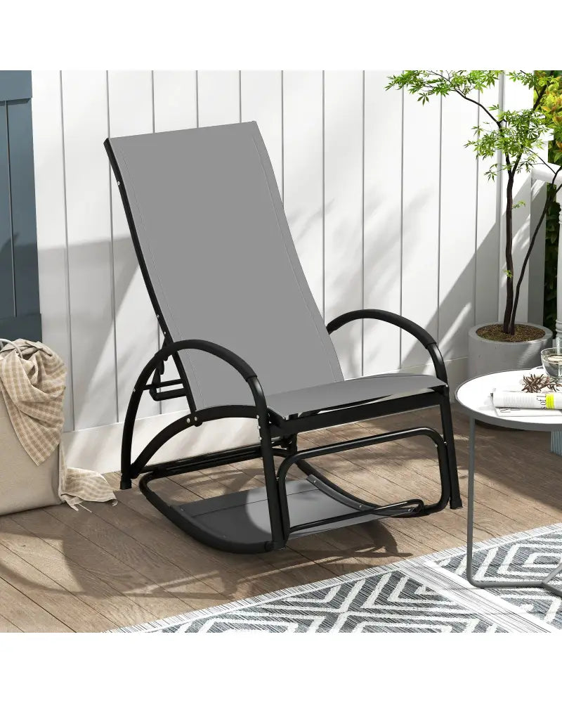 2-in-1 Outdoor Rocking Chair with 4-Position Adjustable Backrest for Patio Porch Poolside-Gray - Gray - Patio Rocking