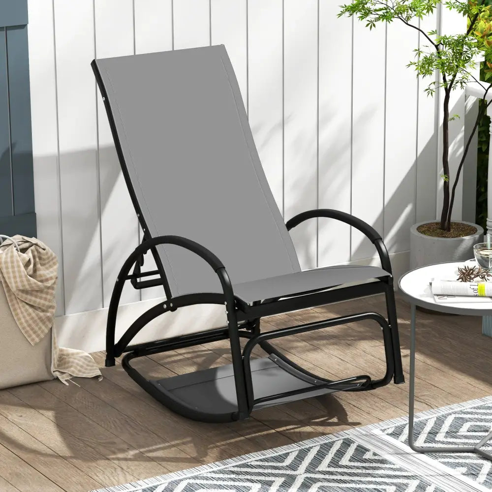 2-in-1 Outdoor Rocking Chair with 4-Position Adjustable Backrest for Patio Porch Poolside-Gray - Gray - Patio Rocking