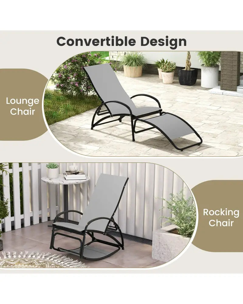 2-in-1 Outdoor Rocking Chair with 4-Position Adjustable Backrest for Patio Porch Poolside-Gray - Gray - Patio Rocking