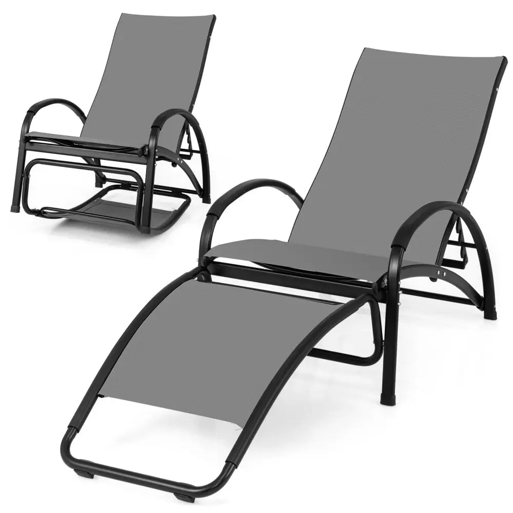 2-in-1 Outdoor Rocking Chair with 4-Position Adjustable Backrest for Patio Porch Poolside-Gray - Gray - Patio Rocking