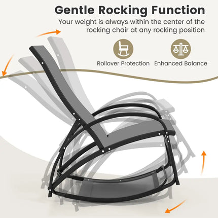 2-in-1 Outdoor Rocking Chair with 4-Position Adjustable Backrest for Patio Porch Poolside-Gray - Gray - Patio Rocking