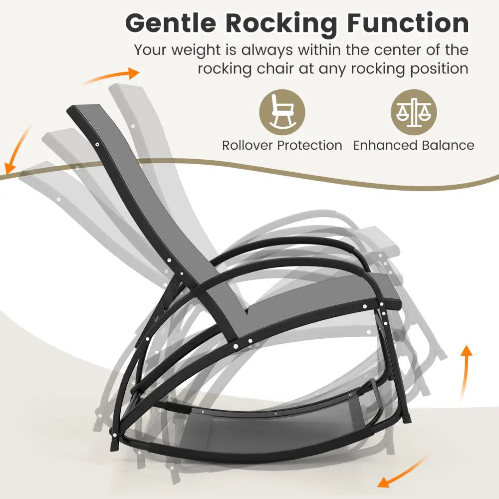 2-in-1 Outdoor Rocking Chair with 4-Position Adjustable Backrest for Patio Porch Poolside-Gray - Gray - Patio Rocking