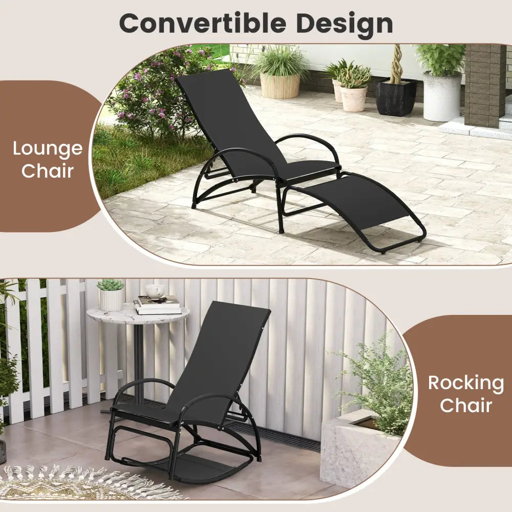 2-in-1 Outdoor Rocking Chair with 4-Position Adjustable Backrest for Patio Porch Poolside-Black - Black - Patio Rocking