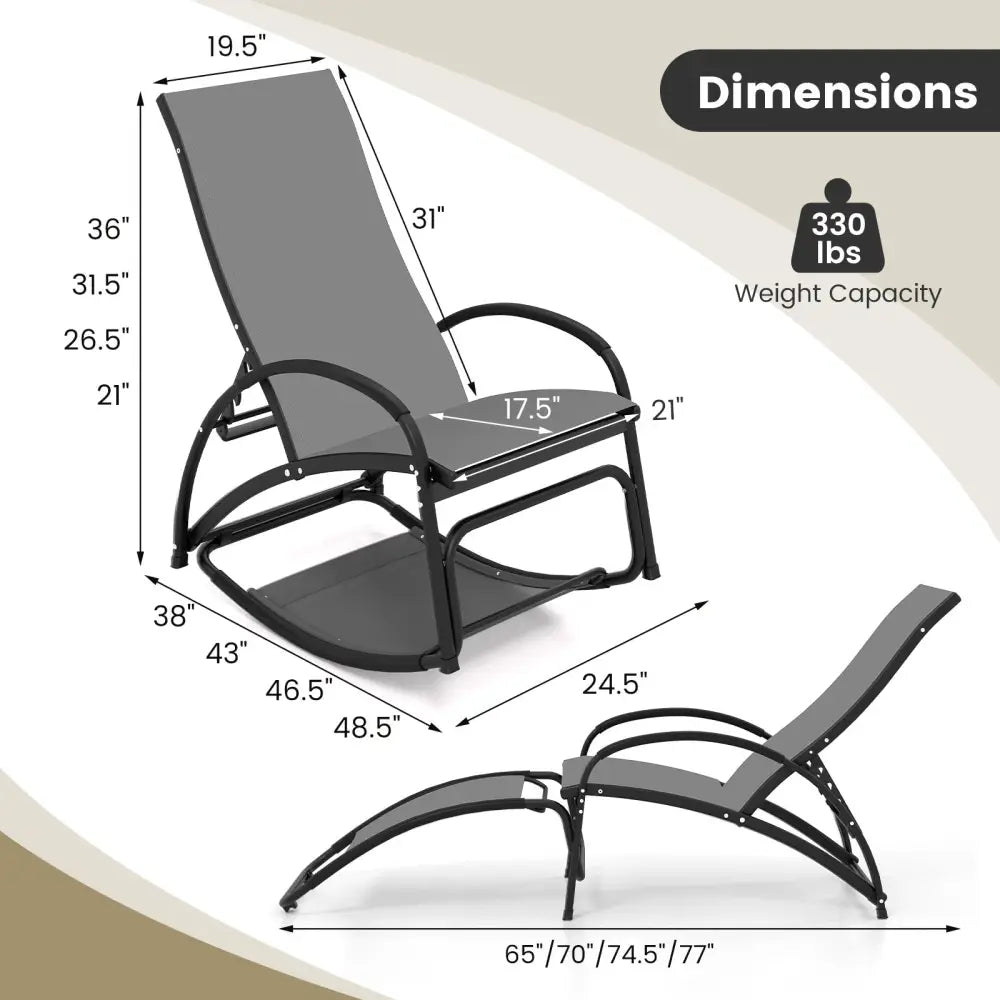 2-in-1 Outdoor Rocking Chair with 4-Position Adjustable Backrest for Patio Porch Poolside-Gray - Gray - Patio Rocking