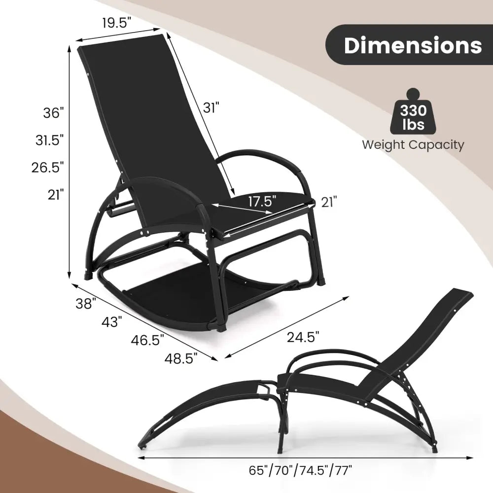 2-in-1 Outdoor Rocking Chair with 4-Position Adjustable Backrest for Patio Porch Poolside-Black - Black - Patio Rocking