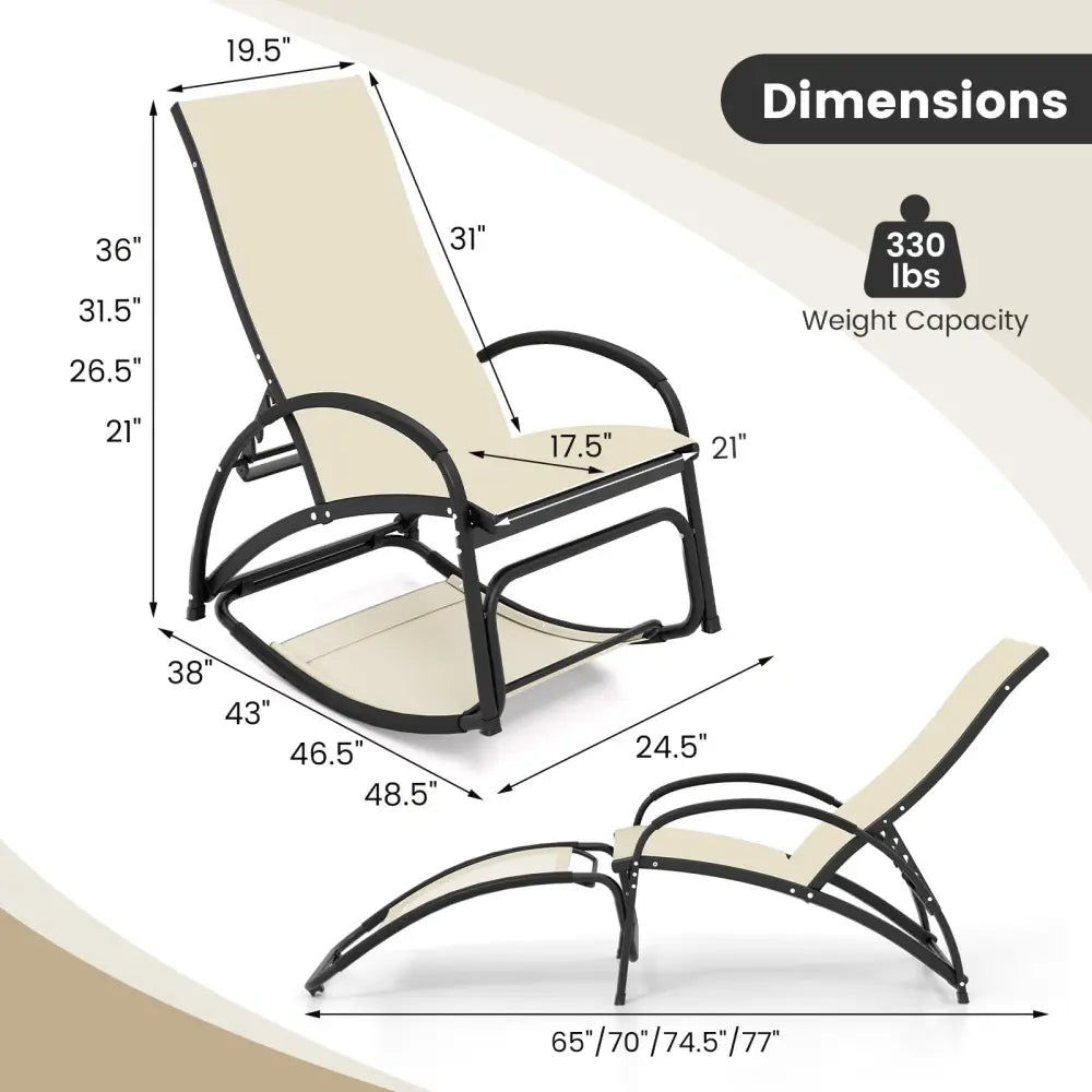 2-in-1 Outdoor Rocking Chair with 4-Position Adjustable Backrest for Patio Porch Poolside-Beige - Beige - Patio Rocking