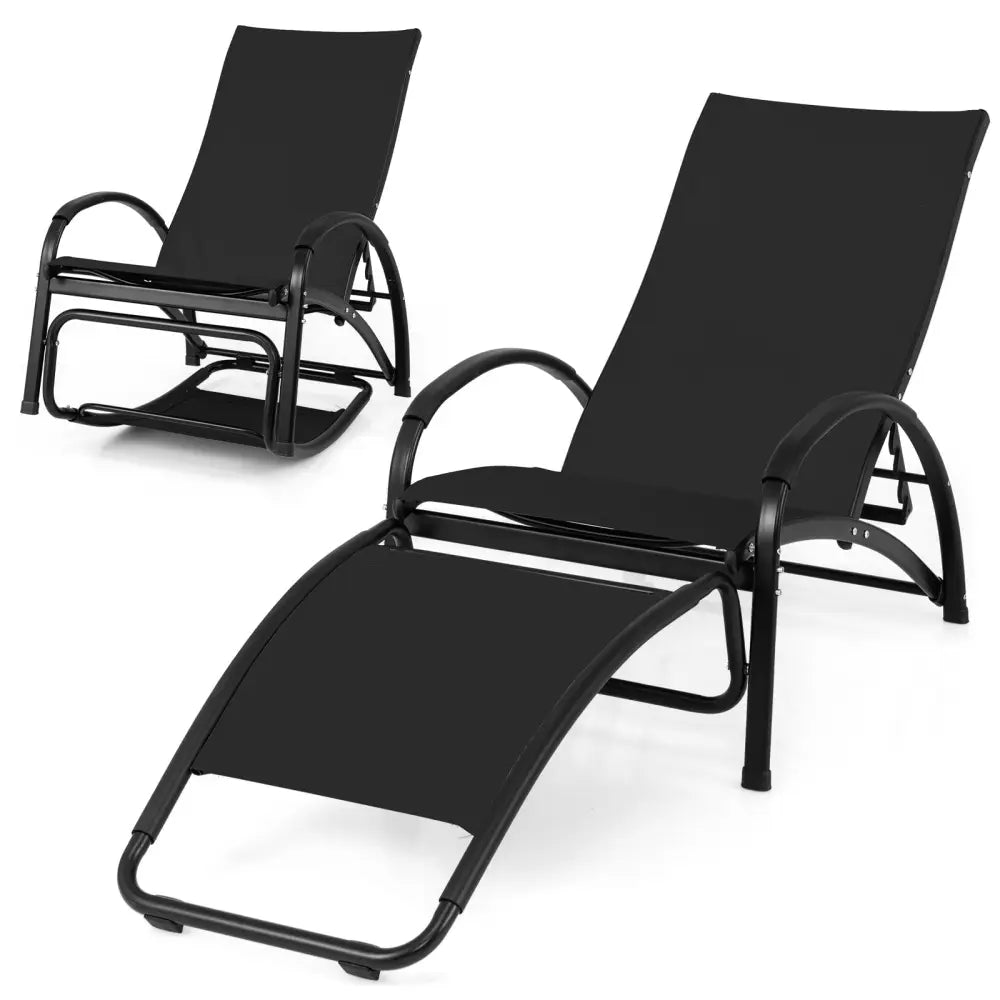 2-in-1 Outdoor Rocking Chair with 4-Position Adjustable Backrest for Patio Porch Poolside-Black - Black - Patio Rocking
