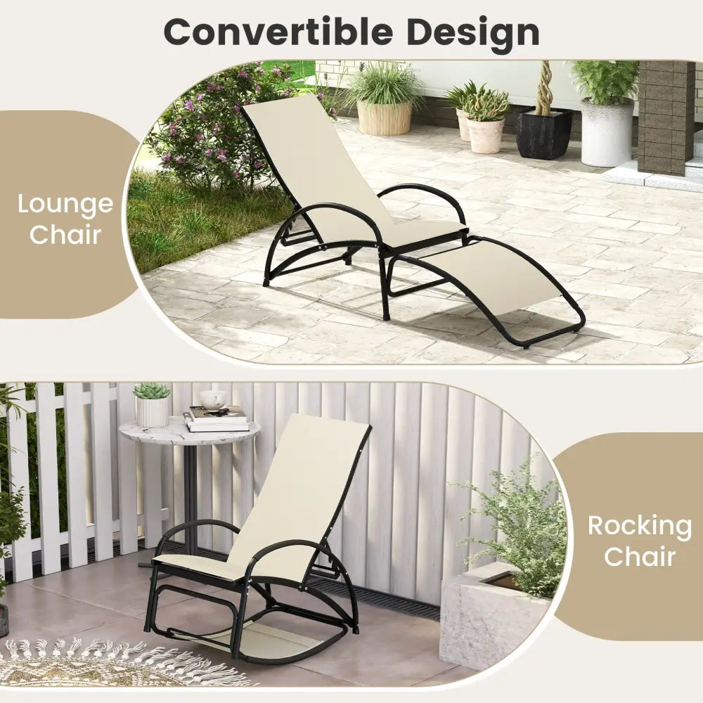2-in-1 Outdoor Rocking Chair with 4-Position Adjustable Backrest for Patio Porch Poolside-Beige - Beige - Patio Rocking