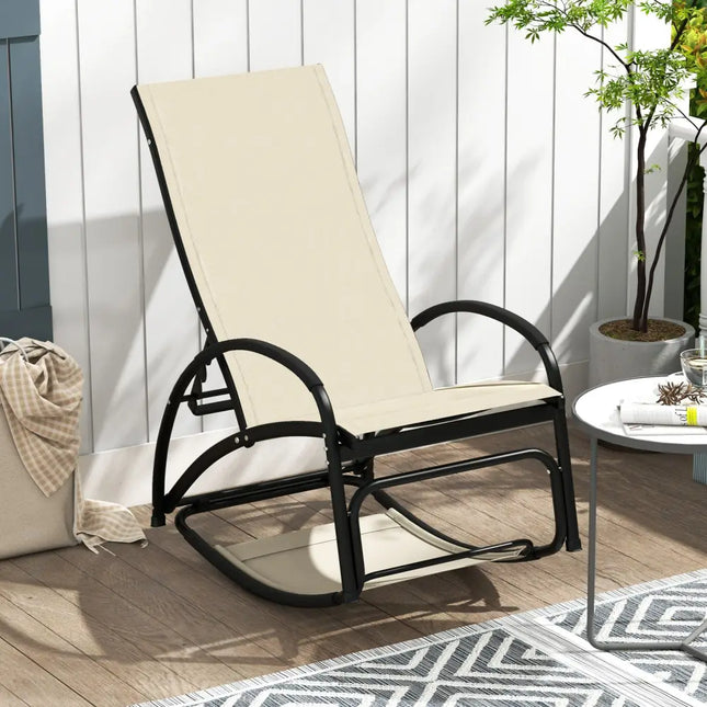 2-in-1 Outdoor Rocking Chair with 4-Position Adjustable Backrest for Patio Porch Poolside-Beige - Beige - Patio Rocking