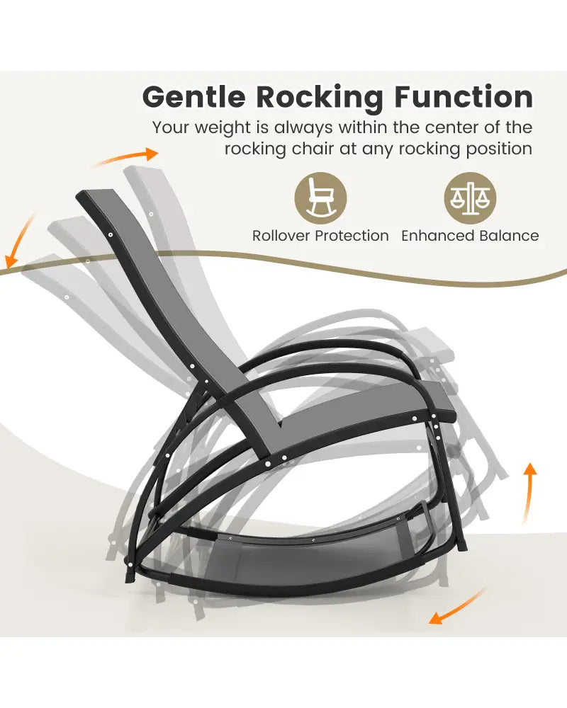 2-in-1 Outdoor Rocking Chair with 4-Position Adjustable Backrest for Patio Porch Poolside-Gray - Gray - Patio Rocking
