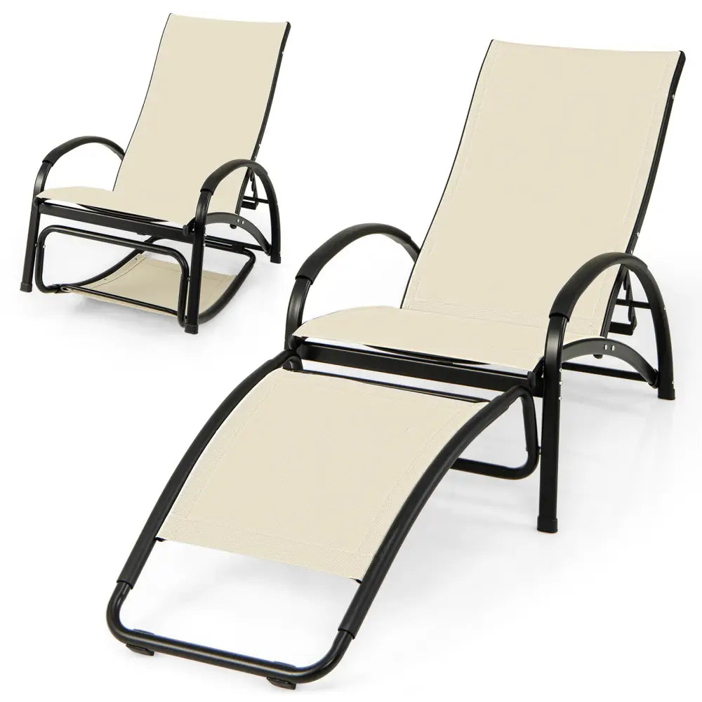 2-in-1 Outdoor Rocking Chair with 4-Position Adjustable Backrest for Patio Porch Poolside-Beige - Beige - Patio Rocking