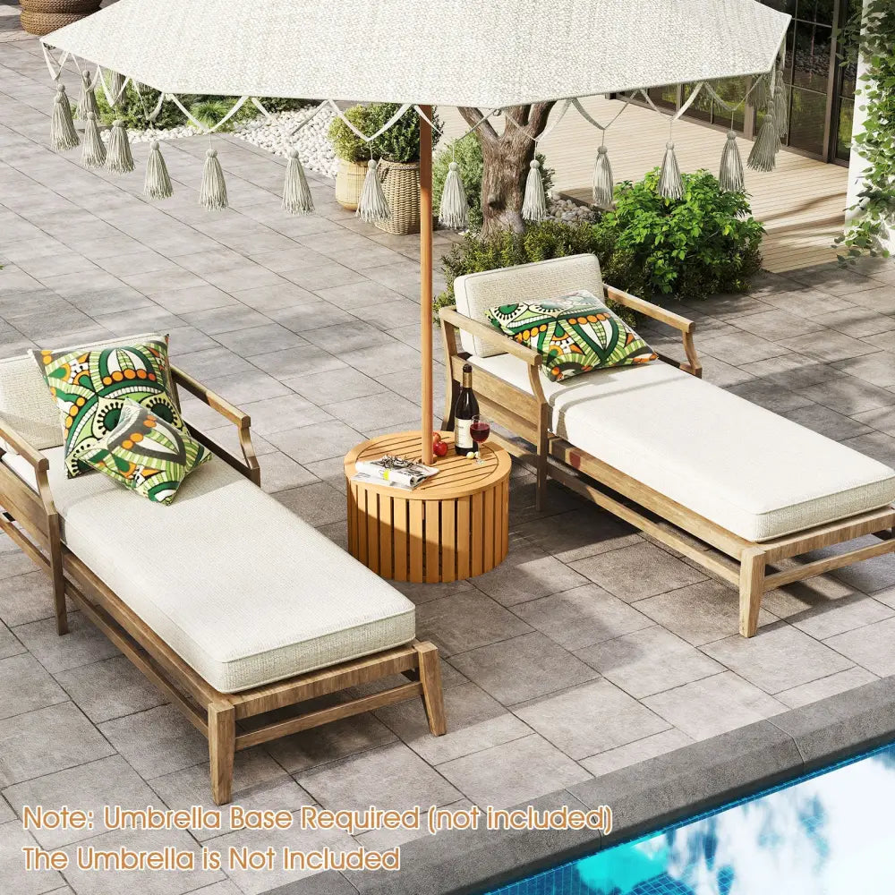 2-in-1 Outdoor Side Table with Storage Acacia Wood Slatted Coffee Table Round Slatted End Storage Box - Patio Coffee