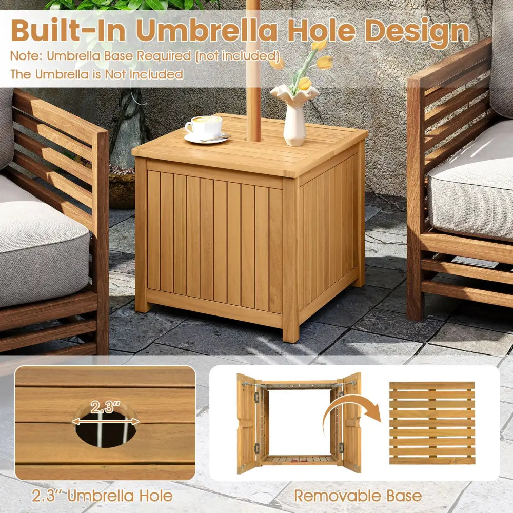 2-in-1 Outdoor Side Table with Storage Acacia Wood Slatted Coffee Table Square Slatted End Storage Box - Patio Coffee